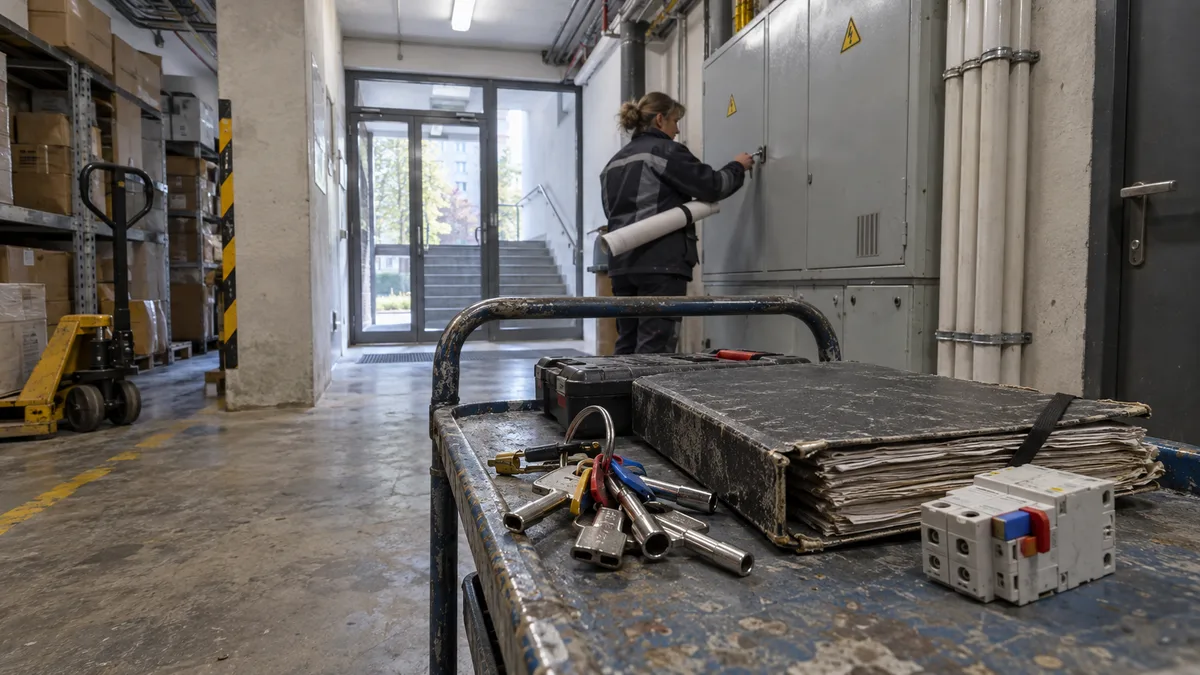 Správce provozu připravuje dokumentaci, seznam změn a přístupové údaje pro revizního technika před revizí elektroinstalace.
