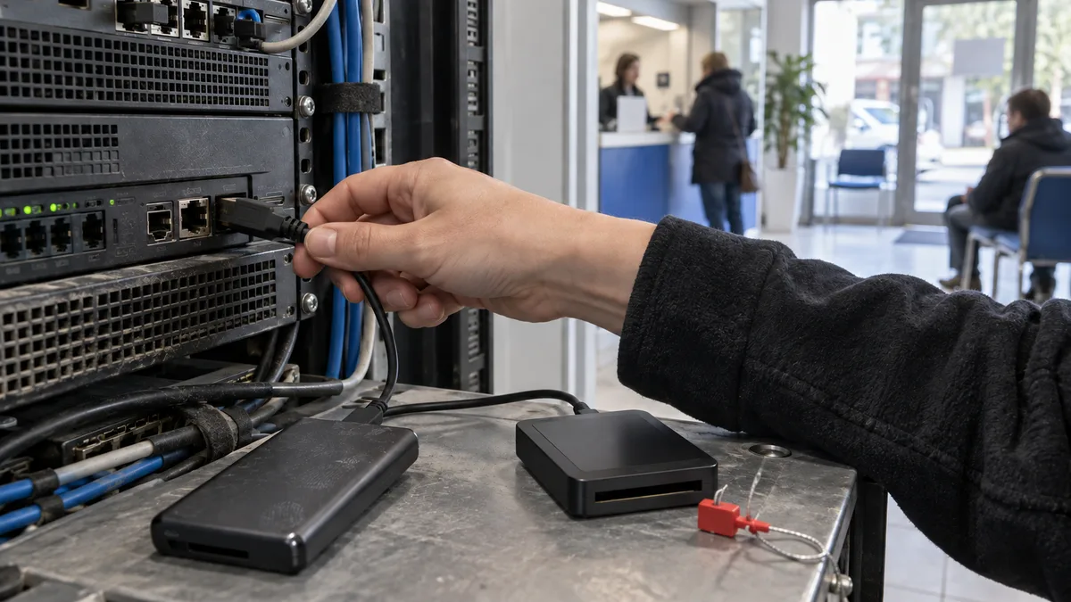 Pracovní stůl s požadavky na elektronickou spisovou službu, kontrolním seznamem a notebookem připraveným k přejímacímu testu.
